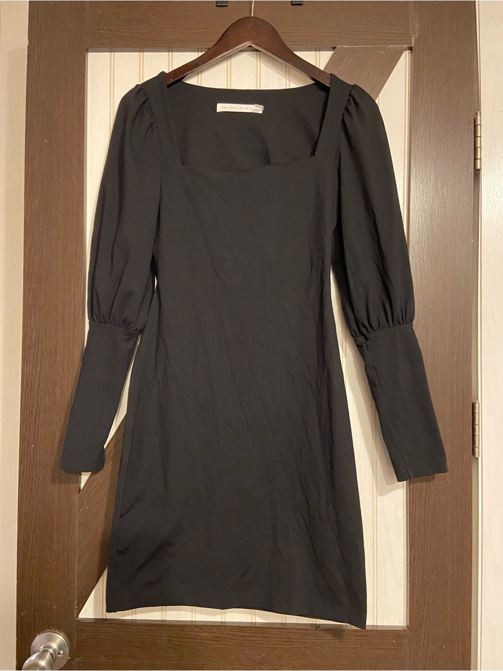 Susana Monaco Black Mini Dress with Square Neck and Puff Sleeves